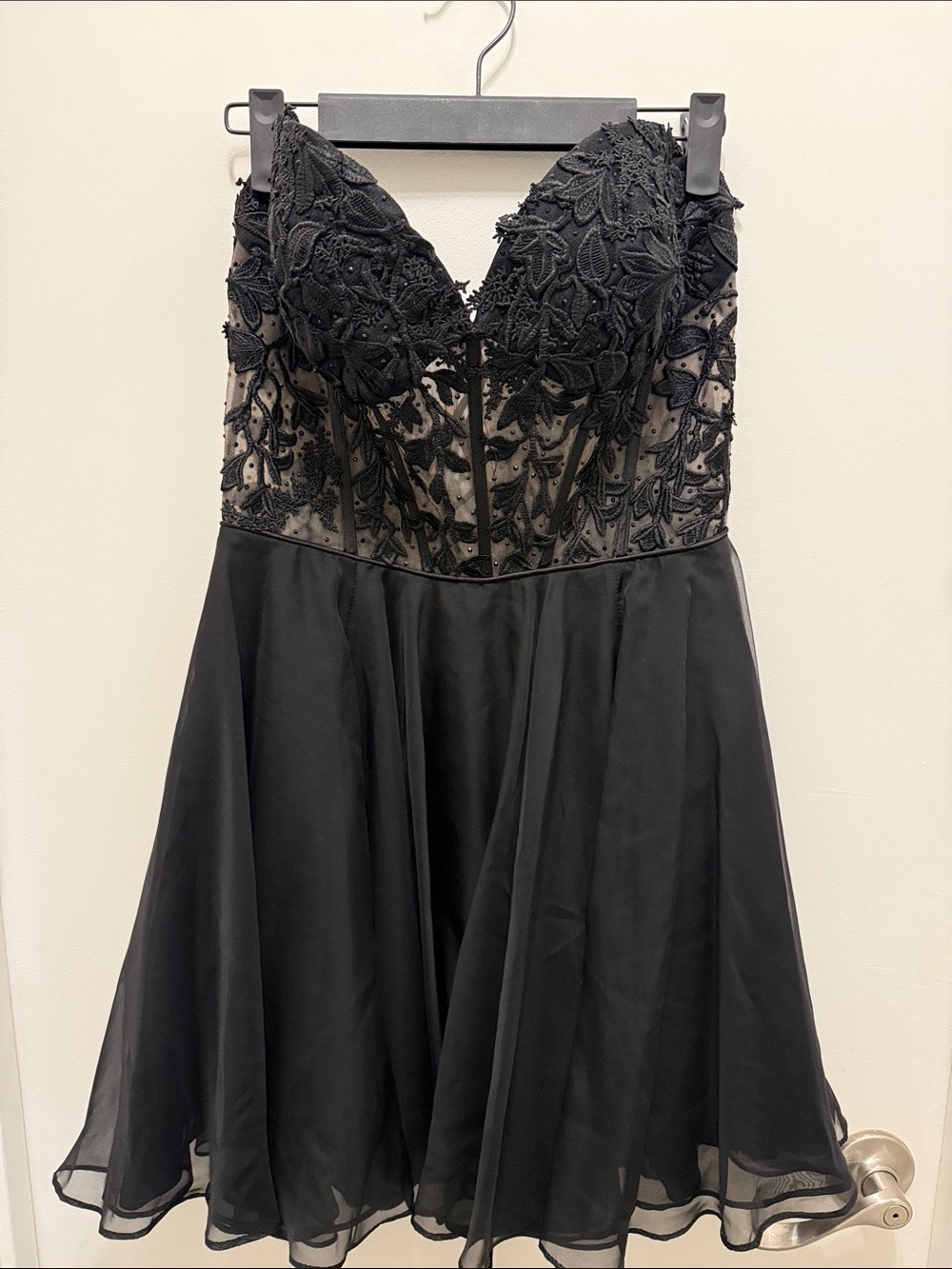 Sherri Hill Black Lace Corset Cocktail Dress